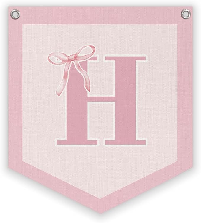 Lacama Initial Personalized Preppy Banner, Baby Shower Decor Girl Nursery Decor, Coquette Pink Bow Teen Girl Gifts, Vintage Room Toddler Room Bedroom Playroom Front Door Birthday Gift(H)