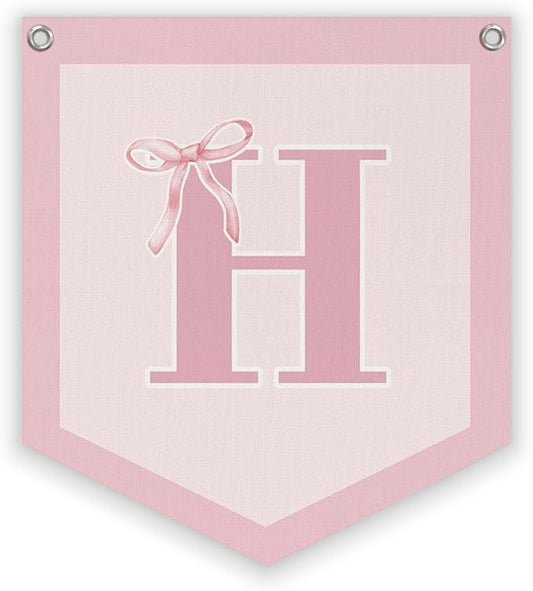 Lacama Initial Personalized Preppy Banner, Baby Shower Decor Girl Nursery Decor, Coquette Pink Bow Teen Girl Gifts, Vintage Room Toddler Room Bedroom Playroom Front Door Birthday Gift(H)