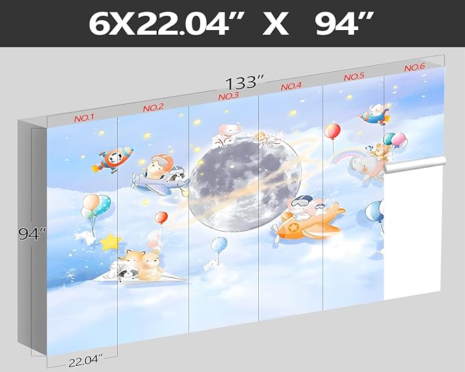 XMPMBM-Cartoon Animals Nursery Room backsplash Large Decorative Wallpaper Clouds The Moon Bedroom Bathroom Wall Mural- W 132" X H 92"（93 Square Foot）