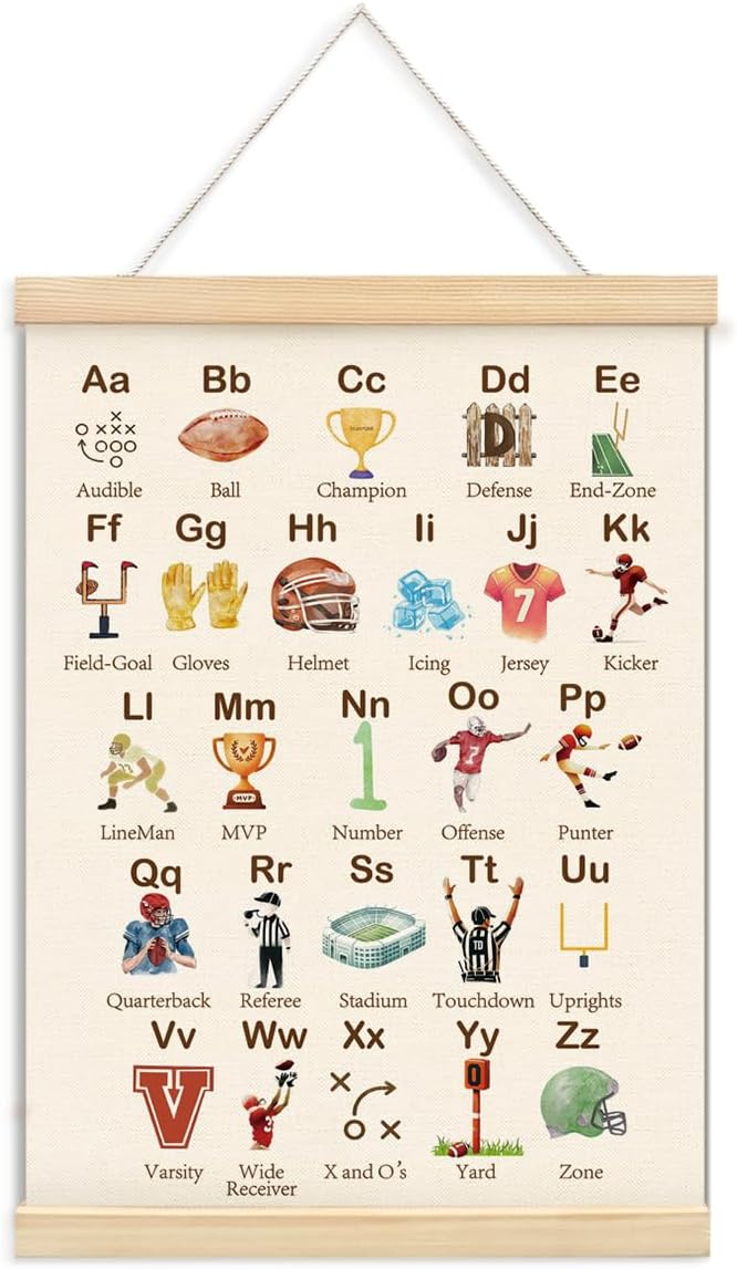 ShowDraven Funny Football Sports Hanger Frame Wall Decor, Cute Alphabet for Classroom Wall Nursery Bedroom Playroom Decor, Gifts for Boys Girls Nursery Kids, 12x16 Inch