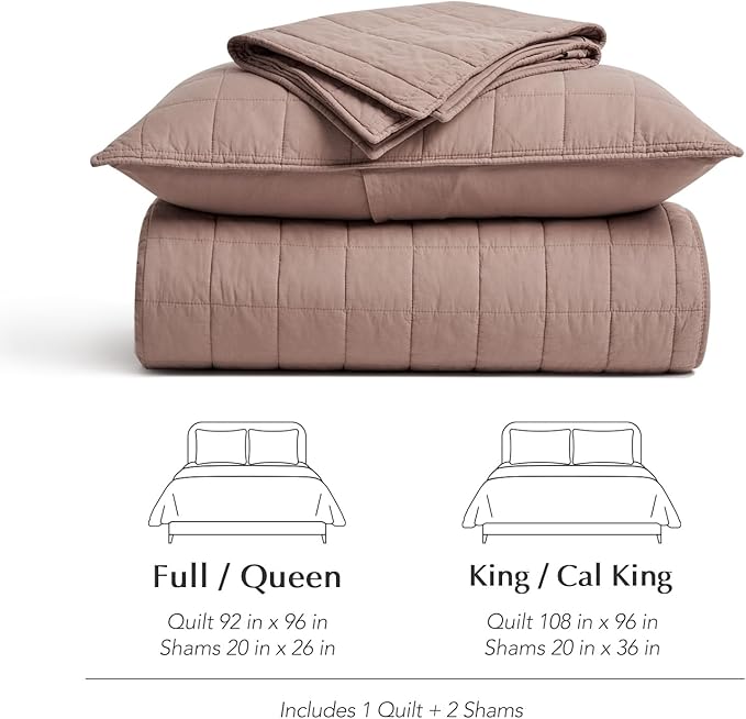 EVERGRACEHOME 100% Cotton Box Stitch Quilt Bedding Set King Size 3 Pieces, Garment-Washed Lightweight Soft Cozy Coverlet, Oversized Quilted Bedspread Sets with 2 Shams for All Season, Clay