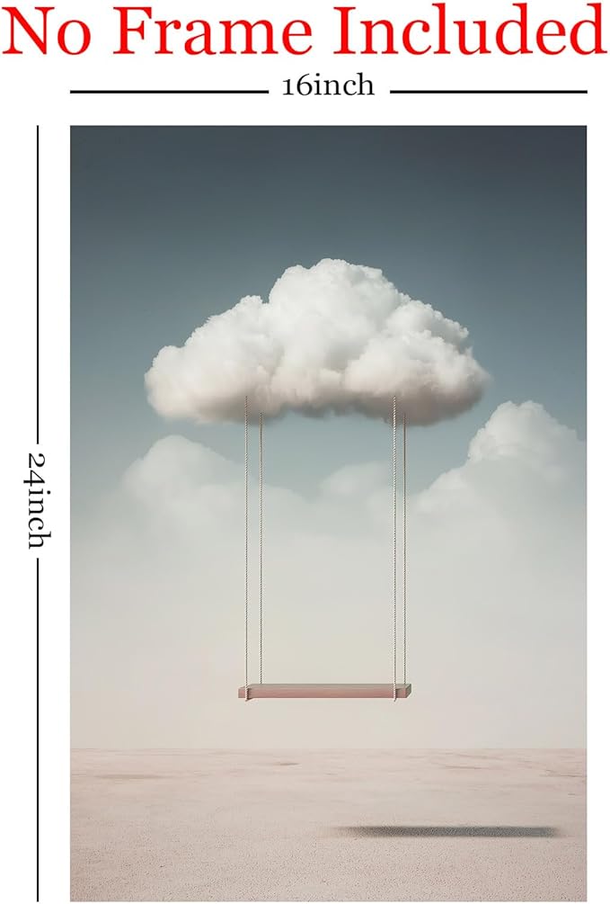 Clouds Canvas Wall Art Modern Abstract Prints Modern Clouds Wall Art White Clouds Poster Swing Wall Art Nature Landscape Prints Cloud Swing Wall Art Blue Sky Landscape Nature Art 16x24inch Frameless