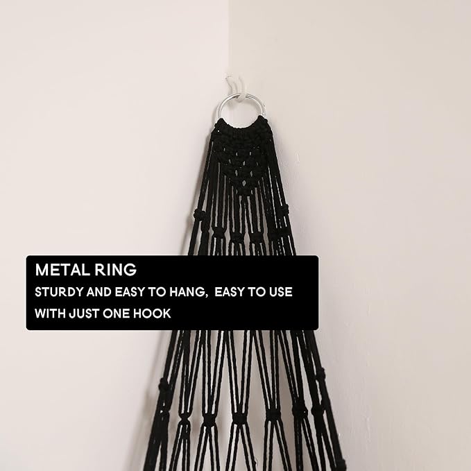 Stuffed Animal Hammock Corner Hanging Net for Stuffy Animal Storage Macrame Toy Display Plushie Toy Holder-Perfect for The Tiny Space Walls, Kid Bedroom Decor Playroom Organizer (Black XL)