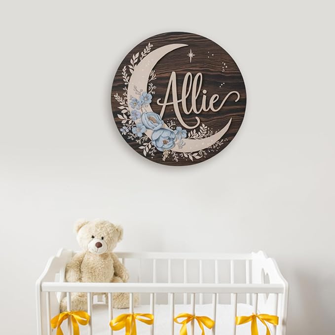 Personalized Nursery Sign, Floral Wooden Sign with Name, Hello World Newborn Sign, Flowers Sign for Kid Room Decor, Baby Gifts for Girl, Custom Baby Name Sign, Baby Girls Wall Art Bedroom