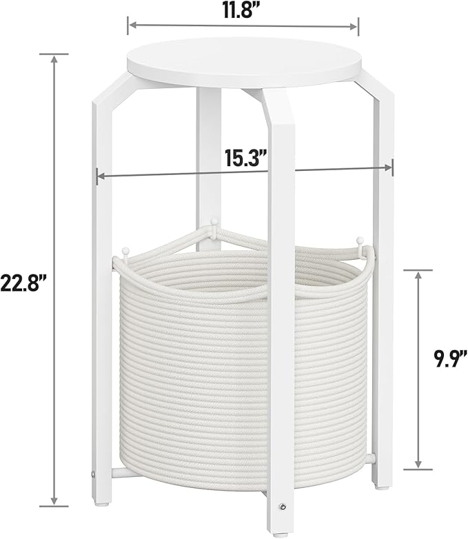TUTOTAK Small Side Table, Round End Table, Night Stand, Bedside Table, Set of 2, Sofa Table with Storage Basket, Living Room, Bed Room, White TB01BW0922