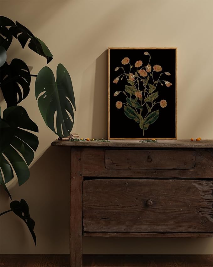 ARPEOTCY Vintage Framed Canvas Wall Art, 12x16inch, Farmhouse Dark Floral Wall Decor, Moody Art Prints Home Decorations, Wildflower Botanical Paintings for Living Room Bedroom Office Decor