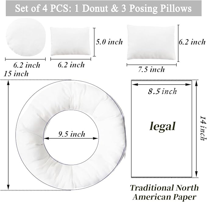 4PC Newborn Photo Props Baby Photography Basket Pictures Infant Posing Props, 1 Photo Donut, 3 Posing Pillows(Fits 0-3 Month)