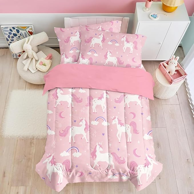 SANDJEST Unicorn Duvet Cover Sets Full Size for Kids Girls, Incude 1 Polyester Comforter Cover 80x90 Inches and 2 Pillowcases 20x26 Inches, Comforter Not Included, Gift for Christmas Birthday