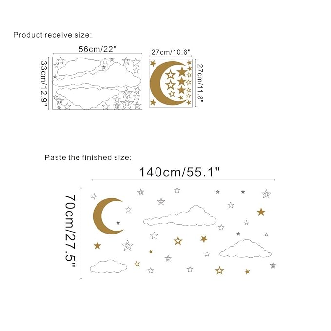 Removable Creative 3D Vinyl White Clouds Moon and Stars Wall Decals DIY Home Wall Art Decor Wall Stickers for Kids Baby Children Boy and Girls Rooms Bedroom Living Room Playroom Decoration (White)