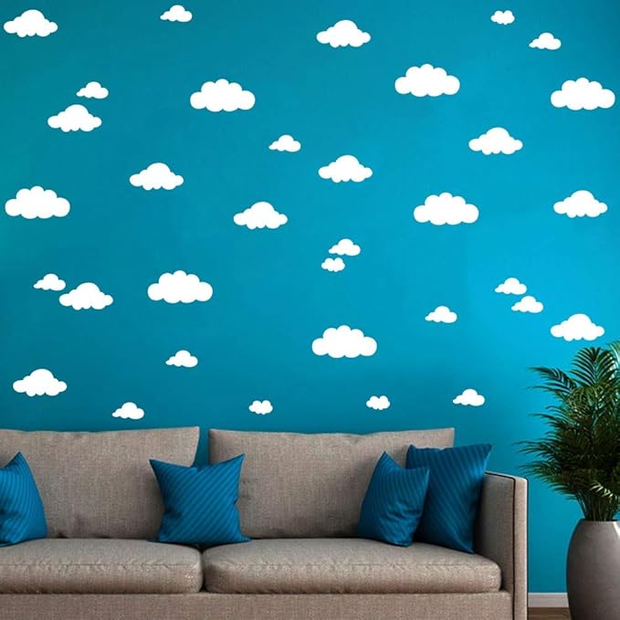 31pcs White Cloud Wall Decals – Mixed Sizes 4-10in Floating Vinyl Stickers for Baby Nursery, Kids Bedroom, Ceiling or Playroom – Removable DIY Home Mural Wall Art Decor YYU-14 (White)