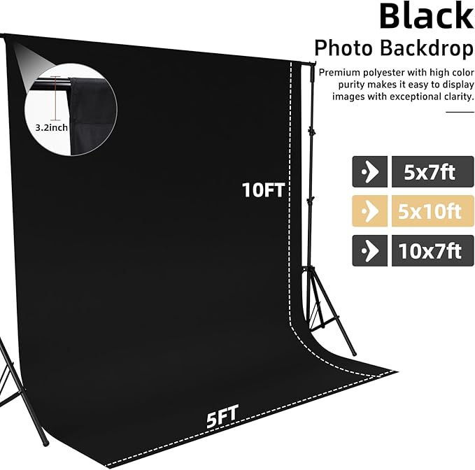Black Backdrop,5x10FT Black Photo Backdrop for Photography Background Backdrops Curtain for Portraits Studio Photoshoot Halloween Party Screen Video Recording