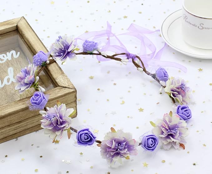 DDazzling Girls Breath Crown Flower Girl crown Floral Headband Wedding Hair Wreath Photo Props (Purple)