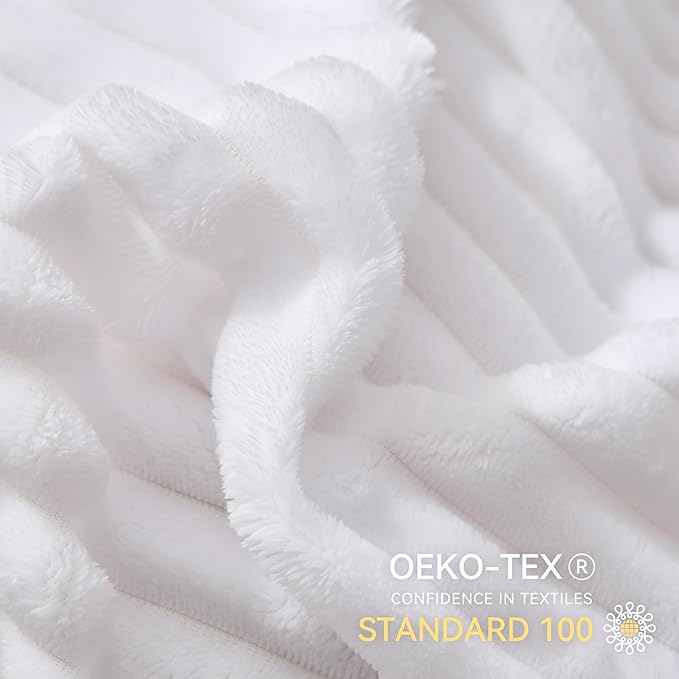 JELLYMONI Plush Duvet Cover Set - King Size Pure White Striped Fluffy Comforter Cover 3pcs Bedding Set Luxury Ultra Soft Faux Fur Duvet Cover with Zipper and 2 Pillowcases (NO Comforter)