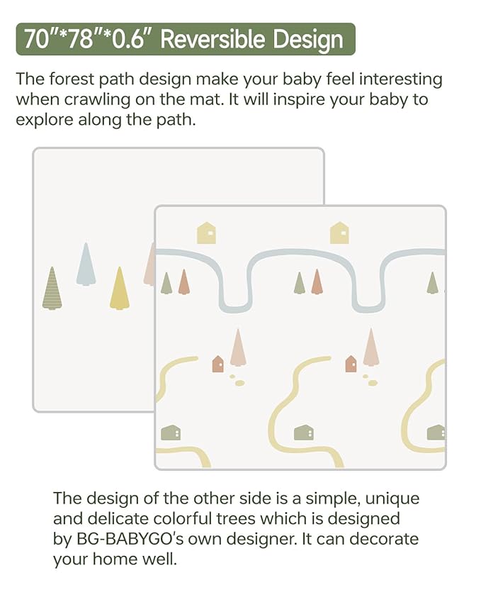 Baby Play Mat, 0.6" Foam Thicker Baby Playmats, Large Foldable 78"x70" Play Mat for Babies, Waterproof & Reversible Baby Mat for Floor, Crawling Baby Mat for Indoor&Outdoor&Travel(70*78*0.6)