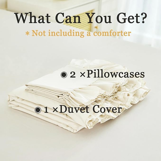Ruffle Twin Duvet Cover for Girls Beige Kids Duvet Covet Set 3 Pieces Shabby Chic Bedding Cover Set for Kids Teens Room Decor(Beige, Twin)