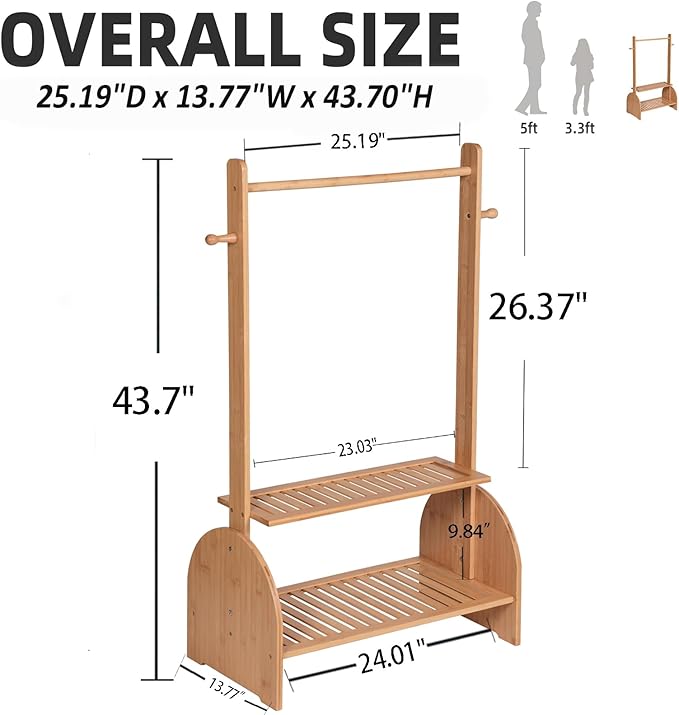 Kids Clothing Rack With Adjustable Rods, Children Clothes Garment Rack for Baby Pet, Dress Up Rack With 2 Bottom Shelves, Wardrobe Closet for Toddlers Nursery