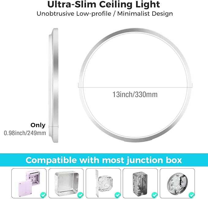 libtit 6Pack Led Ceiling Light 13Inch, 24W 2400Lm Bright Light Fixture Brushed Nickel, Adjustable 3000K/4500K/6000K, Modern Slim Flat Ceiling Lamp for Living Room Bedroom Hallway