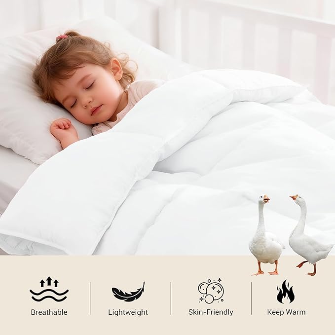 ZPECC Toddler Goose Down Comforter, 41x48 Hypoallergenic Baby Duvet Insert, Soft Lightweight All Season Quilt Blanket for Crib Daycare Stroller White
