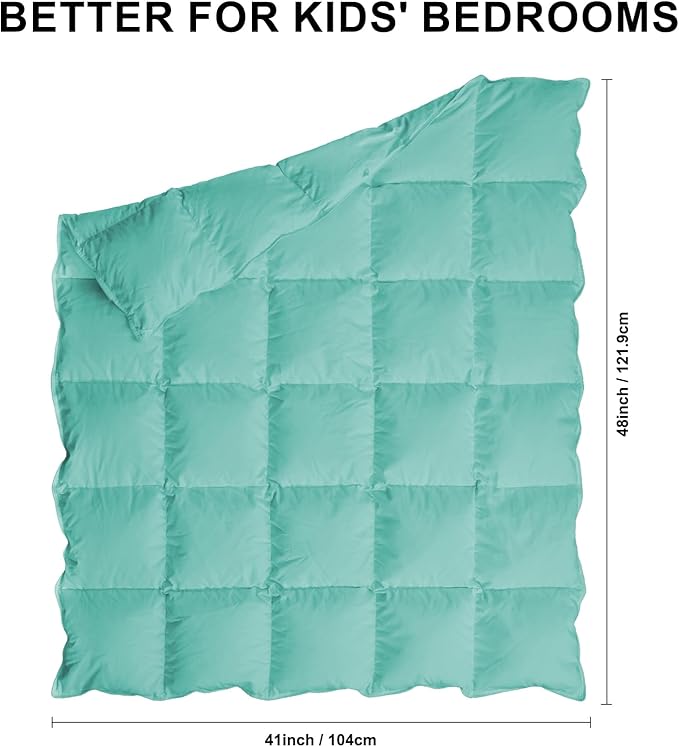 zzlamb Warm Baby Quilt Crib Comforter Small Duvet Insert, Toddler Down Comforter Kids Crib Down Throw Blanket, Lightweight Soft Brushed Noiseless Shell Down Proof Machine Washable, Aqua 41x48in