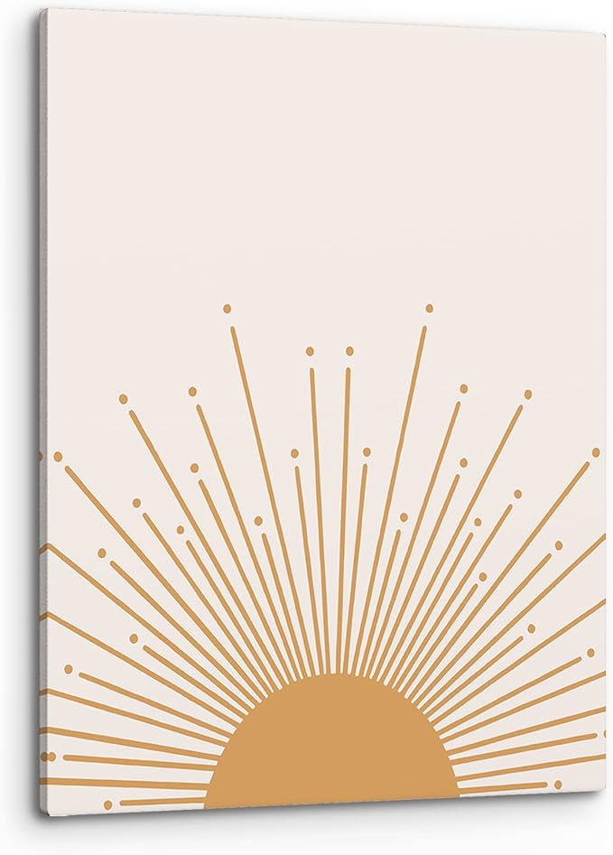 PHAMTE Mid Century Modern Boho Sun Wall Art, Minimalist Sun Sunset Sunrise Sunshine Nursery Print Framed Canvas Painting Artwork Home Bathroom Girls Room Kitchen Office Decor（11x14 Inch）