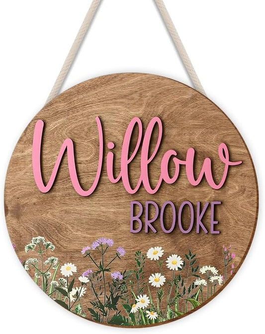 Personalized Wooden Name Sign | Custom Floral Door Sign for Room Decor, Nursery Wall Art, Girls Bedroom Decoration, Playroom Wall Hanging