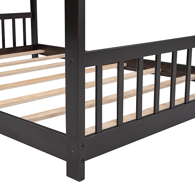 Ball & Cast Full Size Floor Bed,Low to Ground Design Montessori Bed with Roof,Toddler House Bed Frame W/Slats,No Box Spring Needed,for Girls Boys,Espresso