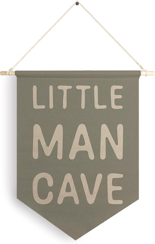 Qpenm Little Man Cave Hanging Wall Canvas Banner, Kids Playroom Hanging Pennant Flag Prints, Nursery Boy Wall Decor, Baby Boy Wall Art poster&prints