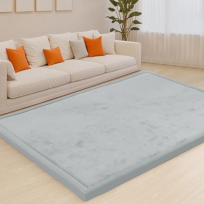 ACOMOPACK Baby Play Mat for Floor,1.3" Thick Memory Foam Area Rug for Living Room,Soft Velvet Crawling with Non-Slip Bottom for Kid,Toddler,71"×79" Tummy Time Nursery Rugs,Yoga（Light Grey）