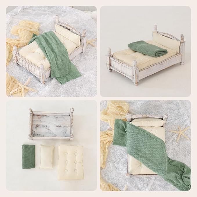 Kate Newborn Photography Props Retro Wooden Bed Posing Props Photoshoot Vintage Doll Bed for Baby Photography