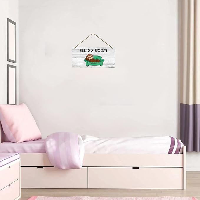 Custom Name Sloth Wood Wall Decor, Sloth Bedroom Decor for Girls Kids Nursery, Personalized Sloth Bedroom Sign 5 X 10 inch
