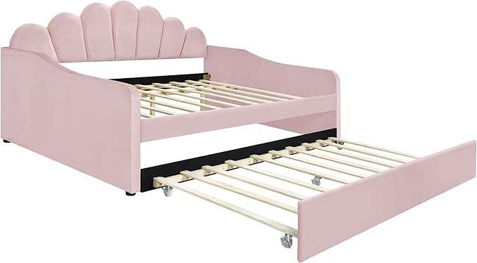 Bellemave Full Size daybed with Trundle for Adults, Kids, Girls, Teens, Full Size daybed with Trundle for Living Room, Velvet, Pink