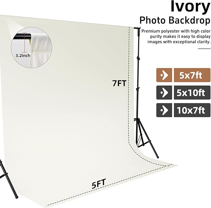 Ivory Backdrop,5x7FT Photo Backdrop for Photography Background Backdrops Curtain for Portraits Studio Photoshoot Party Screen Video Recording