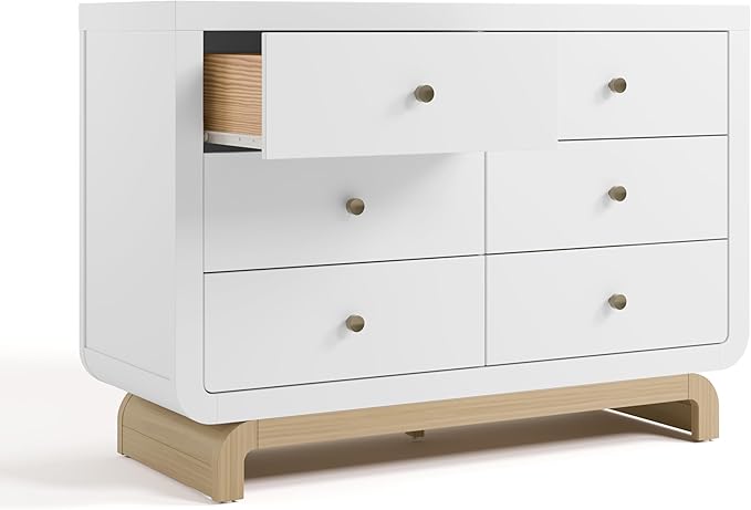 Storkcraft Santorini 6 Drawer Double Dresser (White with Driftwood) - GREENGUARD Gold Certified, Interlocking Drawer System, Dresser Drawer Organizer for Kids Bedroom