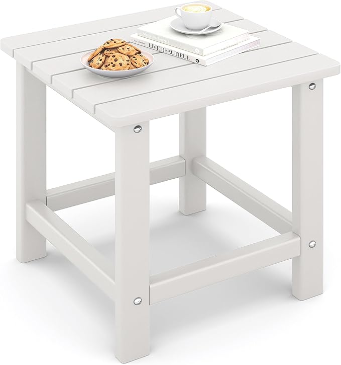 UDPATIO Small Side Table, 16x16x17.8 in, White, Adirondack Table, Indoor & Outdoor Use