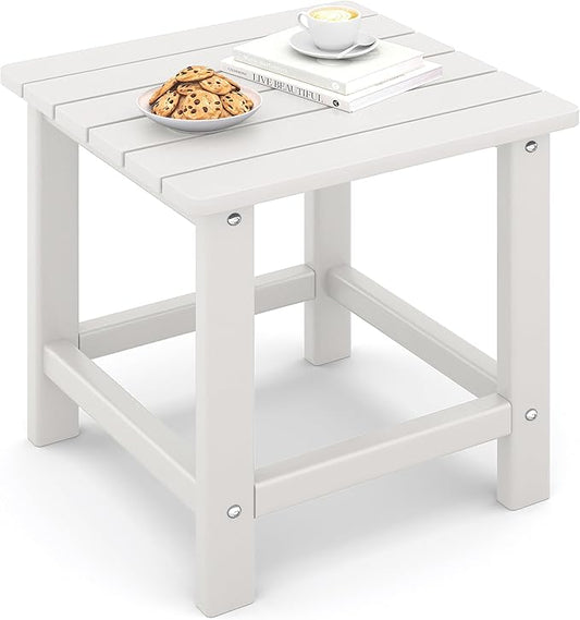 UDPATIO Small Side Table, 16x16x17.8 in, White, Adirondack Table, Indoor & Outdoor Use