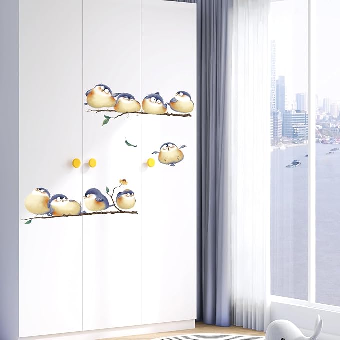 DILIBRA Blue Bird on The Branch Wall Decals, Peel and Stick Lovely Bird Wall Decals, DIY Vinyl Art Murals for Nursery Kids Bedroom Living Room Classroom Preschool Playroom