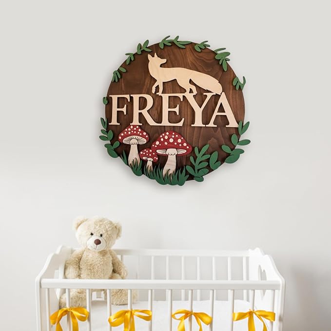 Personalized Nursery Sign, Animals Wooden Sign with Name, Hello World Newborn Sign, Fox Sign for Kid Room Decor, Baby Gifts for Boy, Custom Baby Name Sign, Baby Boy Wall Art Bedroom