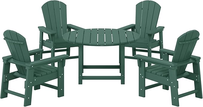 Costaelm Paradise Kids 5-Piece HDPE Outdoor Patio Round Dining Table and Chairs Set, Dark Green