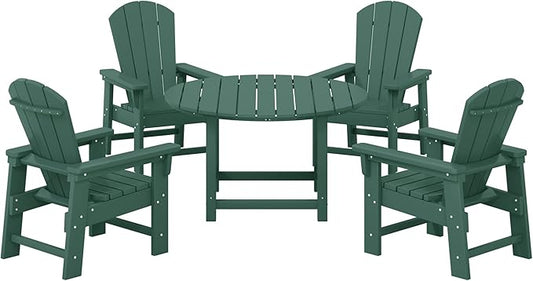 Costaelm Paradise Kids 5-Piece HDPE Outdoor Patio Round Dining Table and Chairs Set, Dark Green