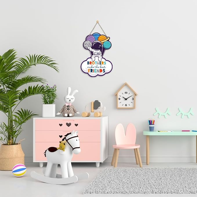 Space Decor for Boys Room Space Themed Bedroom Signs Spacing Astronaut Door Sign Inspirational Quote Brothers Make the Best Friends Hanging Decoration for Boys Room Nursery Playroom Wall Decor