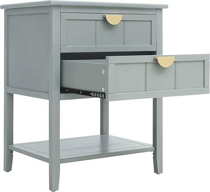 Nightstand, End Table with 2 Drawers, Mid Century Modern Side Table with Shelf Storage Bed Night Stand Accent Table for Bedroom, Living Room… (Light Green-C)
