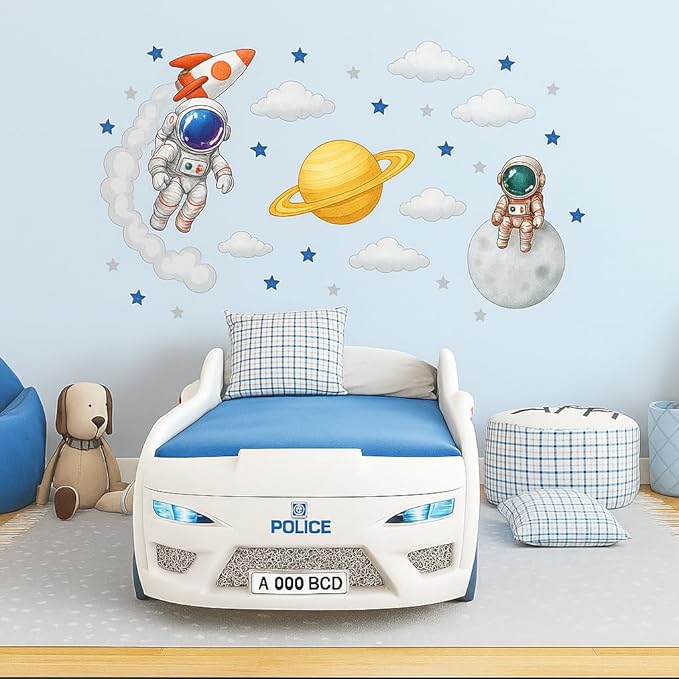 Astronaut Wall Decal for Kids Room – Space Theme Nursery Wall Art with Rocket, Clouds and Stars – Outer Space Decor for Boys and Girls Bedroom or Playroom – Removable Vinyl Wall Sticker