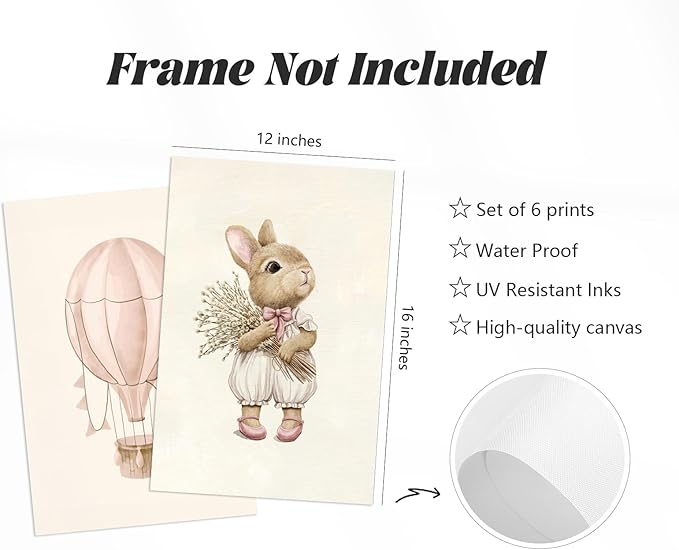 Pink Nursery Wall Art Baby Girl Canvas Wall Decor Vintage Poster Bunny Flower Wall Art Antique Preppy Pictures Animal Floral Prints Kids Swans Painting for Girls Room Bedroom 12x16x6 Inch Unframed