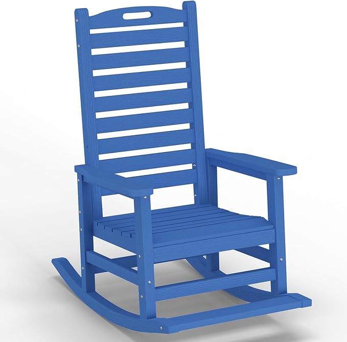 Outdoor Rocking Chair with Removable Footboard for Adults, HDPE High Back Patio Rocking Chairs, 330lbs All Weather Porch Rocking Chairs for Outdoor & Indoor -Navy Blue
