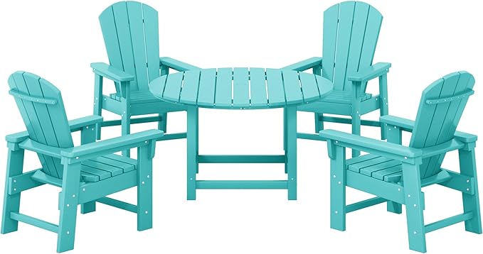 Costaelm Paradise Kids 5-Piece HDPE Outdoor Patio Round Dining Table and Chairs Set, Turquoise