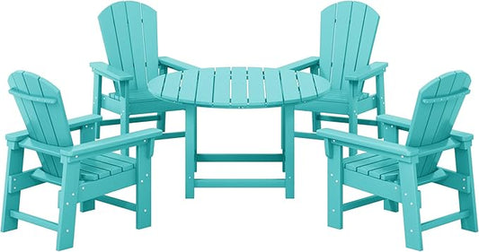 Costaelm Paradise Kids 5-Piece HDPE Outdoor Patio Round Dining Table and Chairs Set, Turquoise
