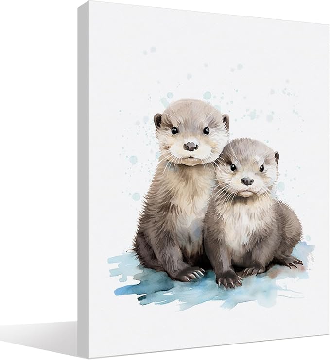 BIWSHA Sea Otter Watercolor Wall Art Prints,Sea Otter Picture Paintings Animal Canvas Wall Art Prints for Kids Room Nursery Bedroom Bathroom Home Walls,11x14 Inch (Two)