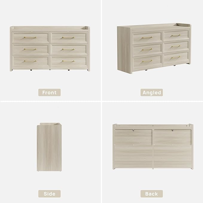 SICOTAS 6 Drawer Dresser for Bedroom-112.8" Extra-Wide Wooden Chest of Drawers with Large Storage, Long Dresser TV Stand with Drawers, Farmhouse Closet Dressers for Nursery, Grey White Oak, 2PCS