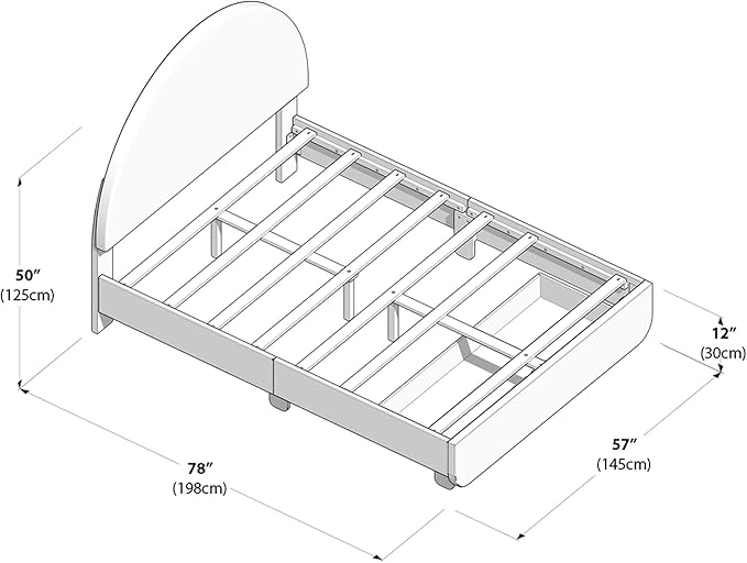 Max & Lily Upholstered Full Bed Frame with Arch Headboard with 1 Drawer End Storage, Upholstered Platform Bed for Kids, No Box Spring Needed, Easy Assembly, Cream