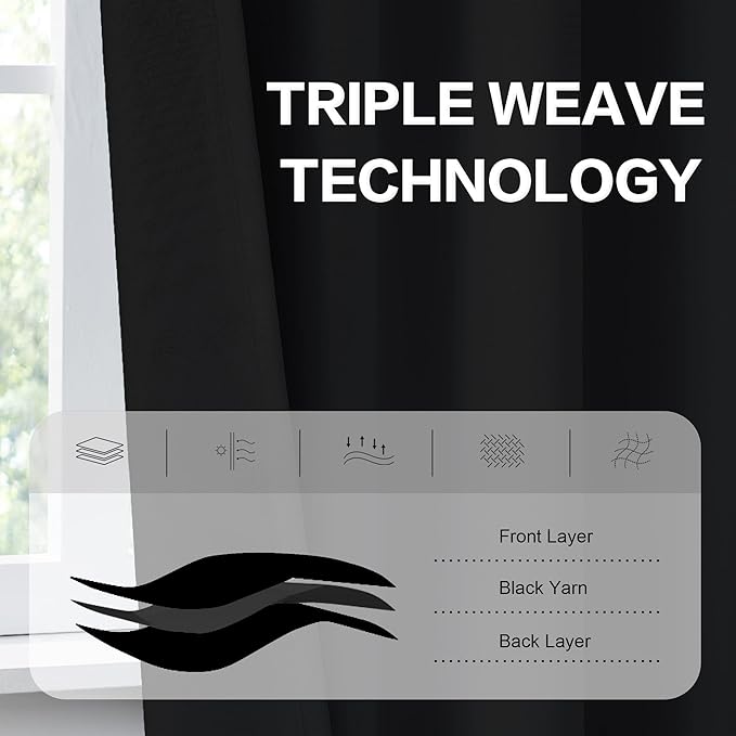 DUALIFE Black Curtains for Sliding Glass Door, Pinch Pleated for Track System Blackout Temporary Curtain for Windows Room Divider Patio Door Back Tab Loop Pocket, 2 Panels, W70 x L84